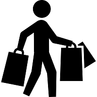 Самовывоз и доставка. Схематичное изображение человека с сумками в руках.
