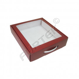 Картонная коробка-чемодан с прозрачным окном и пластиковой ручкой