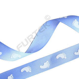 Голубая репсовая лента с белым принтом "На рождение мальчика" 30 м, 100 м