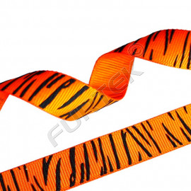 Оранжевая репсовая лента с тигровым принтом 30 м, 100 м