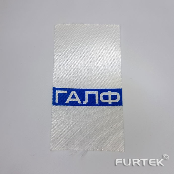 Печать на сатиновой белой ленте, синий логотип
