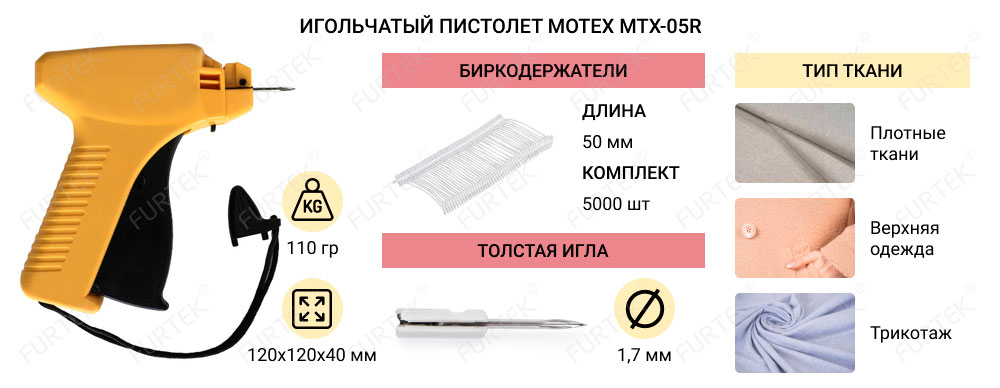 Инфографика. Игловой пистолет-маркиратор MoTEX MTX-05R характеристики