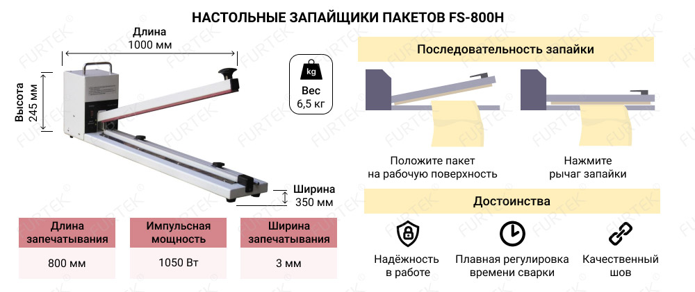 Характеристики настольного запайщика пакетов FS-800H