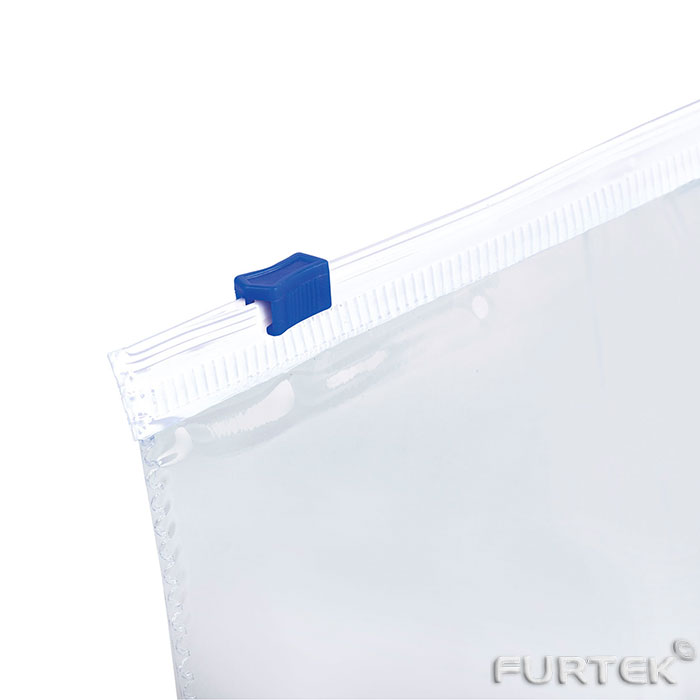 Прозрачный пакеты ПВД с зип-молнией и бегунком синего цвета