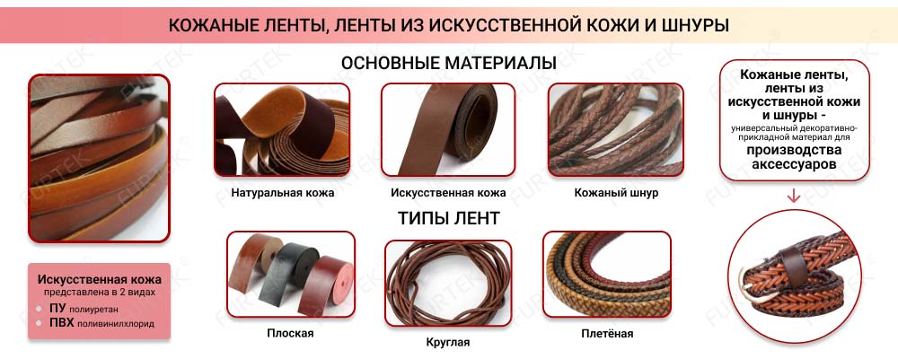 Кожаные ленты, ленты из искусственной кожи и шнуры Кожаные ленты, ленты из искусственной кожи и шнуры