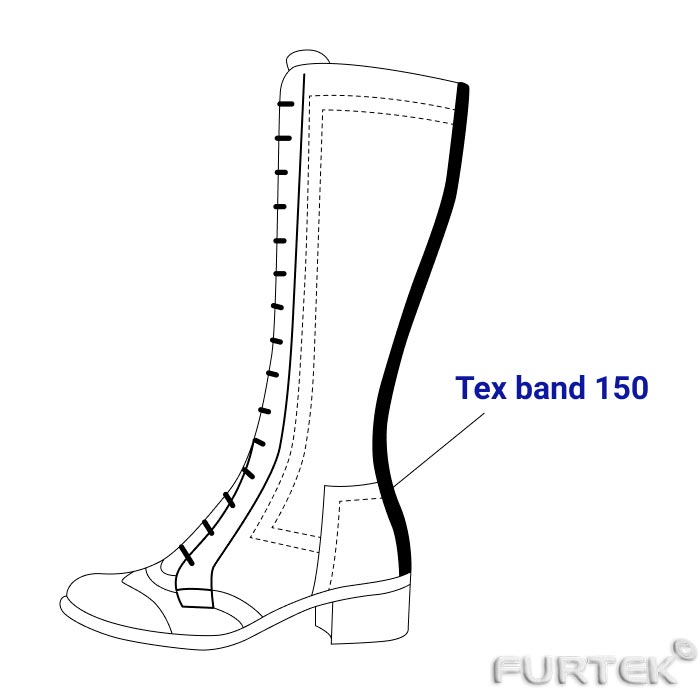Схема применения тесьмы Tex-band 150 на примере сапога.